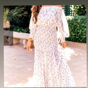 Pink lily forever violet off the shoulder maxi dress